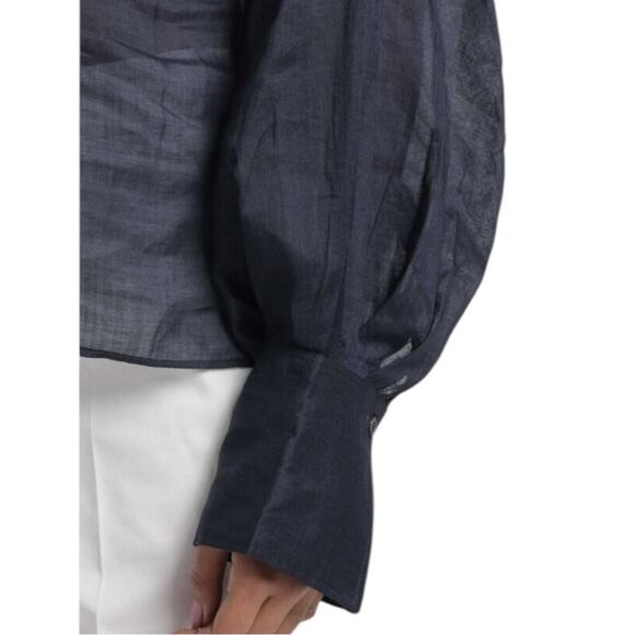 Frame Long Sleeve Ramie Blouse Navy Blue Size Medium - Picture 6 of 12